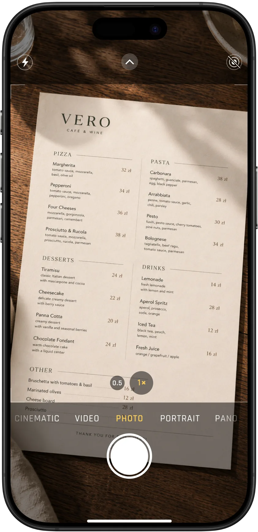 Zdjęcie papierowego menu