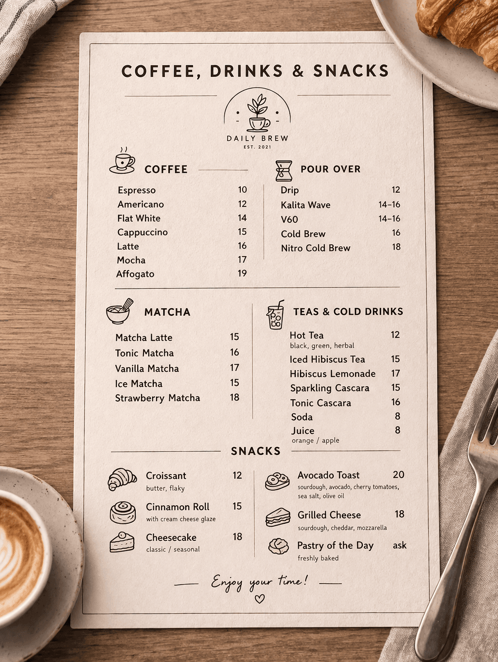 Photo of a printed menu ready for AI import